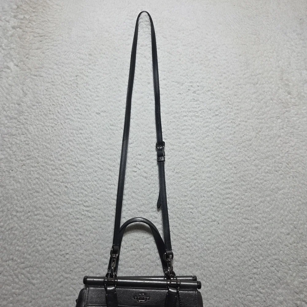 COACH F1857 Crossgrain Metallic Leather Mini Bennett Satchel Metallic Gunmetal